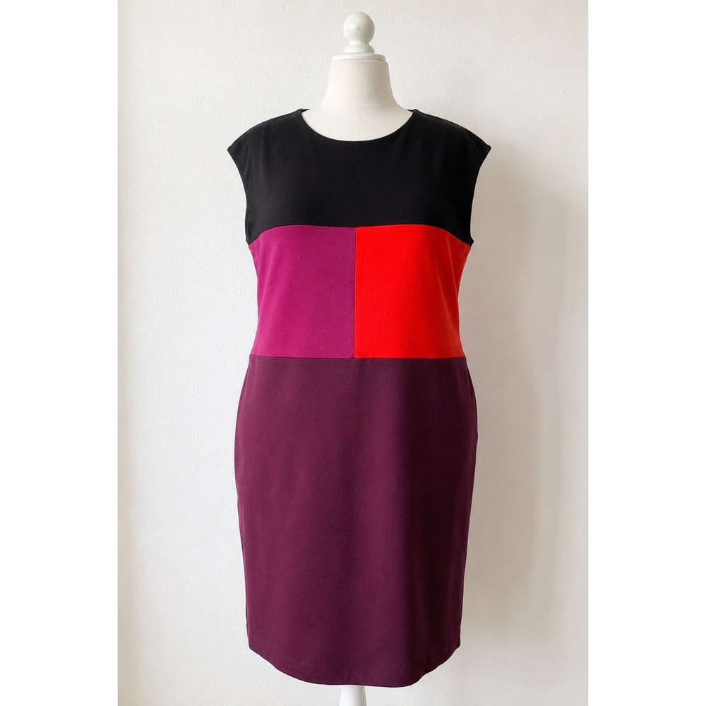 Narciso Rodriguez Color Block Sheath Dress L Ponte Knit Pockets Mod Teacher 90s